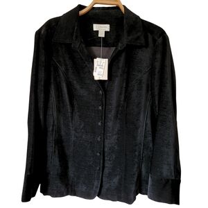 CJ Banks Elegant Black Velvet Button Down Blazer/Blouse Womens Plus Sz 2X NWT